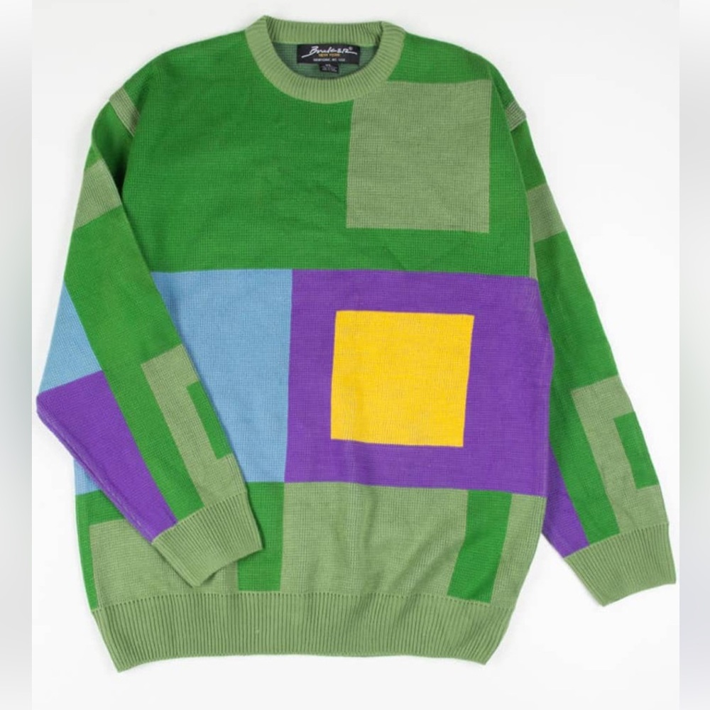 Vintage Bucker New York Sweater Mens LARGE Pullover Stretch 80s Biggie Coogi